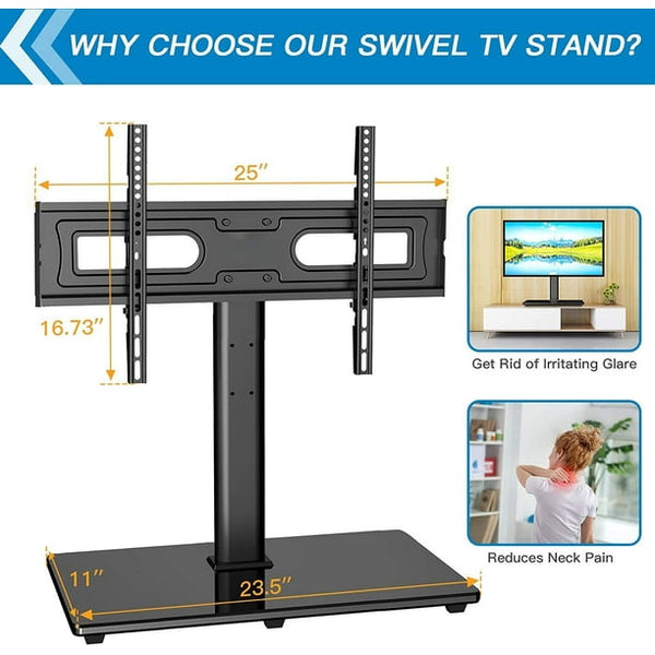 Swivel Universal TV Stand Mount for 37-75 inch LCD OLED Flat Curved Screen TVs, Height Adjustable Table Top TV Stand Base with Tempered Glass Base Wire Management, 600x400mm up to 99lbs - Walmart.com