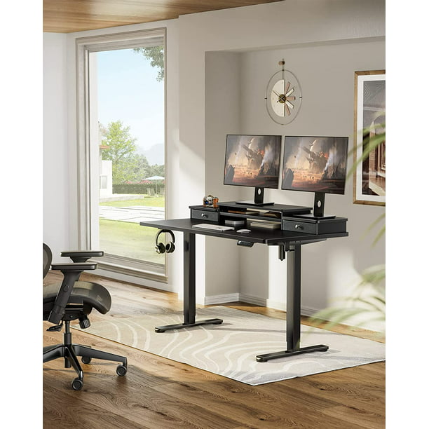 Adjustable Height Electric Standing Desk for 48x24 inch, Computer Stand Up Desk with Double Drawers, Home Office Desk Workstation with Storage Shelf, Black - Walmart.com