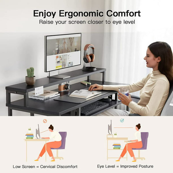 47 inch Computer Gaming Desk with Keyboard Tray, Home Office Desk Study Writing Table with Monitor Stand&Storage Shelves, Black - Walmart.com