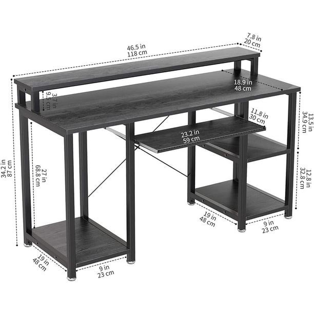 Computer Desk with Monitor Stand Storage Shelves Keyboard Tray, 47 Studying Writing Table for Home Office - Walmart.com