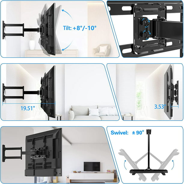 Full Motion TV Wall Mount for Most 26-60 inch LED LCD OLED Flat Curved TVs up to 88lbs, Single Articulating Arm, Adjust Bracket Height, Extension, Max 400x400mm - Walmart.com