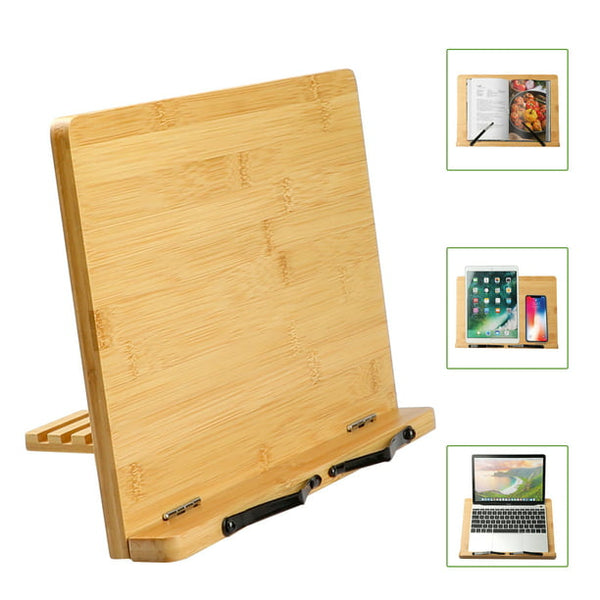 Bamboo Book Stand, Large Cookbook Holder Reading Book Holder with 5 Adjustable Height, Foldable Wooden Cooking Bookstand for Textbook, Receipe, Music Books, Tablet, Ipad - Walmart.com