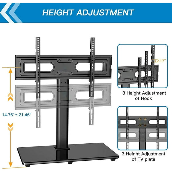 Swivel Universal TV Stand Mount for 37-75 inch LCD OLED Flat Curved Screen TVs, Height Adjustable Table Top TV Stand Base with Tempered Glass Base Wire Management, 600x400mm up to 99lbs - Walmart.com