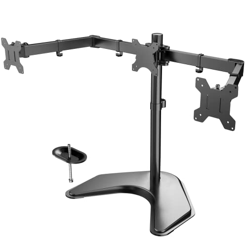 Triple Monitor Stand - for 13-24 Inches 3 Monitor Desk Mount, Heavy-Duty Free Standing Fully Adjustable Arm, Each Arm Holds up to 22lbs