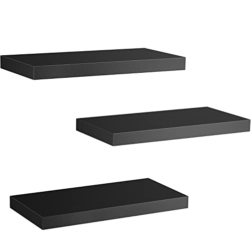 Floating Shelves Black, Wall Shelves with Invisible Brackets for