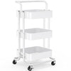 3 Tier Mesh Utility Cart, Rolling Metal Organization Cart with Handle and Lockable Wheels, Multifunctional Storage Shelves for Kitchen Living Room Office by (White)