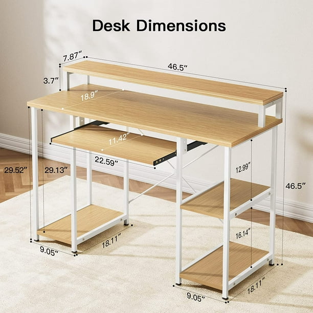 47 inch Computer Gaming Desk with Keyboard Tray, Home Office Desk Study Writing Table with Monitor Stand&Storage Shelves, Bamboo - Walmart.com