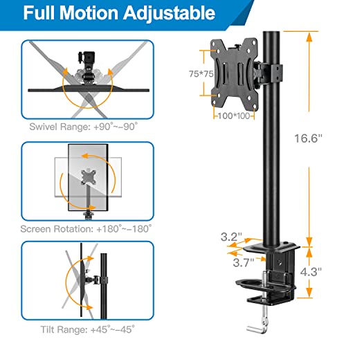 Single Monitor Mount , Adjustable Monitor Stand for 13 inch to 32 inch Flat Curved Computer Screen, Monitor Desk Mount Holds Weight up to 17.6lbs