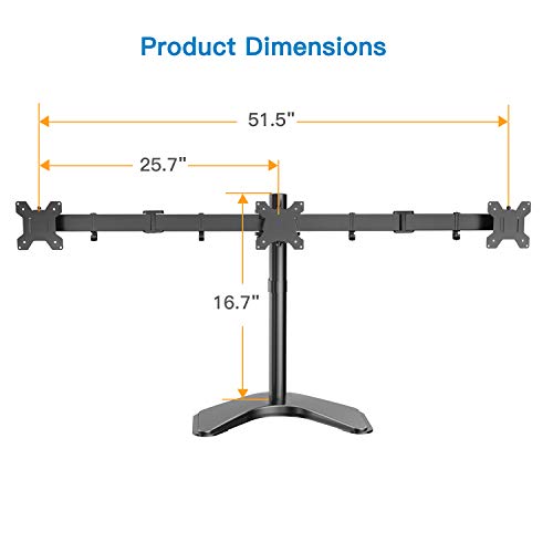 Triple Monitor Stand - for 13-24 Inches 3 Monitor Desk Mount, Heavy-Duty Free Standing Fully Adjustable Arm, Each Arm Holds up to 22lbs