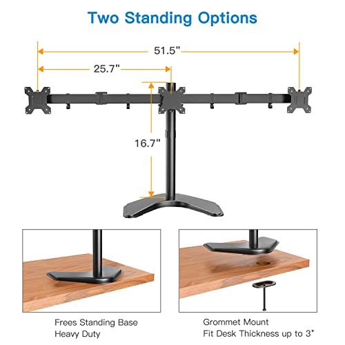 Triple Monitor Stand - for 13-24 Inches 3 Monitor Desk Mount, Heavy-Duty Free Standing Fully Adjustable Arm, Each Arm Holds up to 22lbs