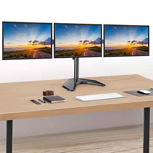 Triple Monitor Stand - for 13-24 Inches 3 Monitor Desk Mount, Heavy-Duty Free Standing Fully Adjustable Arm, Each Arm Holds up to 22lbs