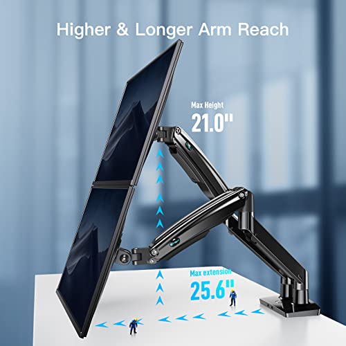 Dual Monitor Stand for 13 to 35 inch, Premium Dual Monitor Mount with USB, Height Adjustable Monitor Stands for 2 Monitors VESA Bracket with Clamp/Grommet Base, Each Arm Hold up to 26.4lbs