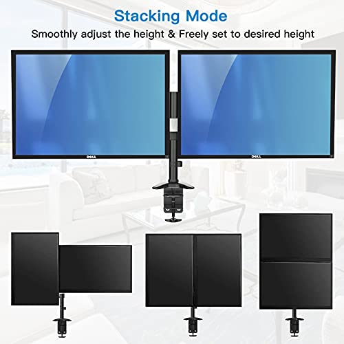 Dual Monitor Stand, Height Adjustable Monitor Mount Fits Two 13 to 27 Inch Flat, Curved Computer Screen, Double Gas Spring Arm Desk VESA Bracket with Clamp, Grommet Mounting Base