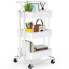 3 Tier Mesh Utility Cart, Rolling Metal Organization Cart with Handle and Lockable Wheels, Multifunctional Storage Shelves for Kitchen Living Room Office by (White)