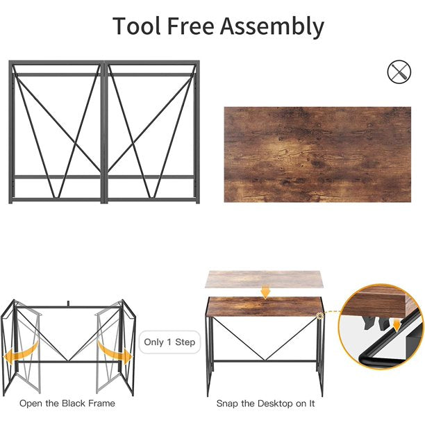 Computer Study Writing Desk 39 Inch, Folding PC Laptop Table No Assembly, Home Office Desk for Small Space, Vintage Brown - Walmart.com