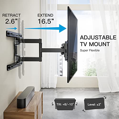 TV Wall Mount Full Motion Articulating Swivel Extension for Most 26-55 Inch Flat Curved TVs with Max VESA 400x400mm, Supports up to 77lbs