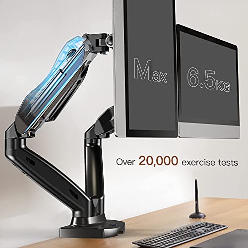 Dual Monitor Stand, Adjustable Spring Monitor Desk Mount Swivel Vesa Bracket with C Clamp/Grommet Mounting Base for 17 to 27 Inch Computer Screens, Each Arm Holds 4.4 to 14.3lbs