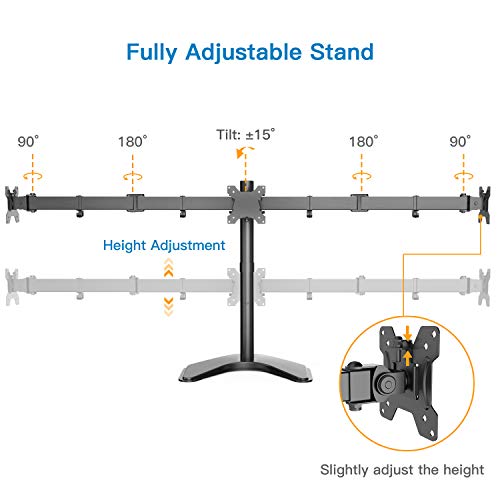 Triple Monitor Stand - for 13-24 Inches 3 Monitor Desk Mount, Heavy-Duty Free Standing Fully Adjustable Arm, Each Arm Holds up to 22lbs