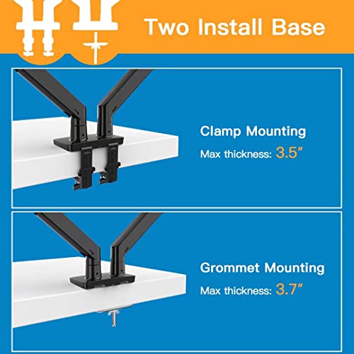 Dual Monitor Stand Mount - for Two 13-35” Screens with w/USB, Ultrawide Monitor Desk Mount Long Double Gas Spring Arm, Monitor Stands for 2 Monitors VESA Mount - Hold up to 26.4LBS/Arm