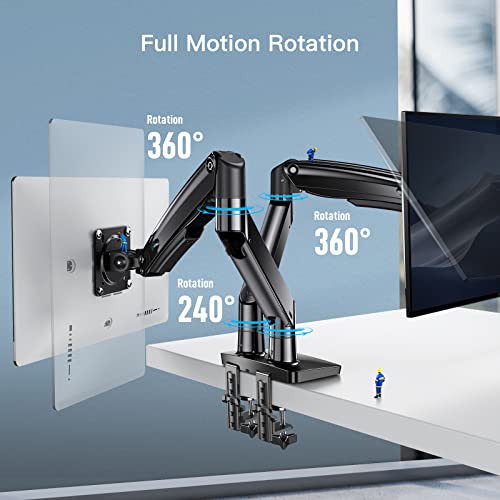 Dual Monitor Stand for 13 to 35 inch, Premium Dual Monitor Mount with USB, Height Adjustable Monitor Stands for 2 Monitors VESA Bracket with Clamp/Grommet Base, Each Arm Hold up to 26.4lbs