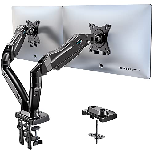 Dual Monitor Stand, Adjustable Spring Monitor Desk Mount Swivel Vesa Bracket with C Clamp/Grommet Mounting Base for 17 to 27 Inch Computer Screens, Each Arm Holds 4.4 to 14.3lbs