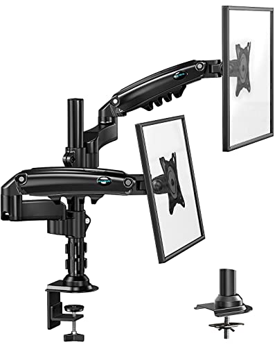 Dual Monitor Stand - Height Adjustable Gas Spring Double Arm Monitor Mount Desk Stand Fits Two 17 to 32 inch Screens with Clamp, Grommet Mounting Base, Each Arm Holds up to 19.8lbs