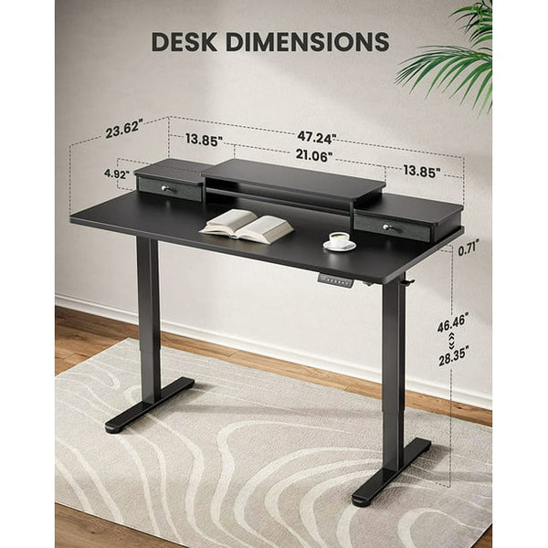 Adjustable Height Electric Standing Desk for 48x24 inch, Computer Stand Up Desk with Double Drawers, Home Office Desk Workstation with Storage Shelf, Black - Walmart.com