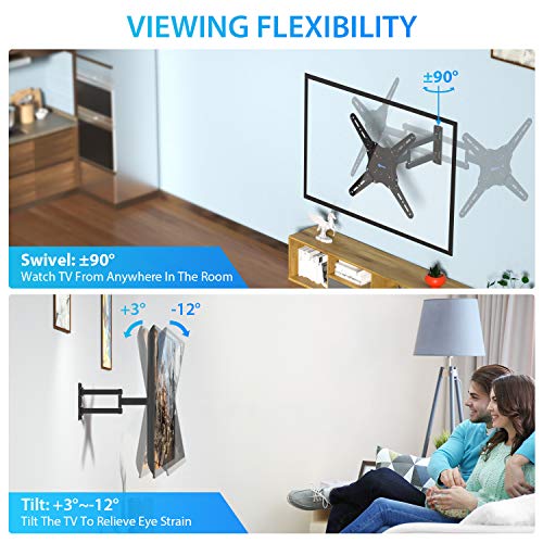 Full Motion TV Wall Mount Bracket, Articulating Arms Swivel Tilt Extension Rotation, Fits Most 26-55 Inch Flat Curved LED LCD OLED TVs, Max VESA 400x400mm Holds up to 88lbs