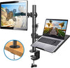 Monitor and Laptop Mount with Tray for 13- 27 inch, Fully Adjustable Laptop Notebook Desk Mount up to 17 inch, Weight up to 22lbs, Extension with Clamp and Grommet Mounting Base