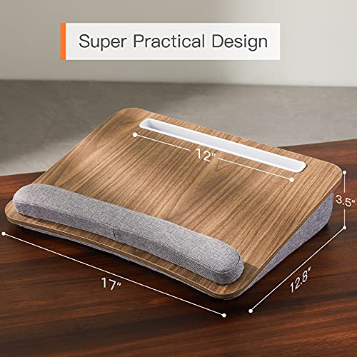 Lap Laptop Desk - Portable Lap Desk with Pillow Cushion, Fits up to 15.6 inch Laptop, with Anti-Slip Strip & Storage Function for Home Office Students Use as Computer Laptop Stand, Book Tablet