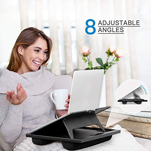 Adjustable Lap Desk - with 8 Adjustable Angles & Dual Cushions Laptop Stand for Car Laptop Desk, Work Table, Lap Writing Board & Drawing Desk on Sofa or Bed