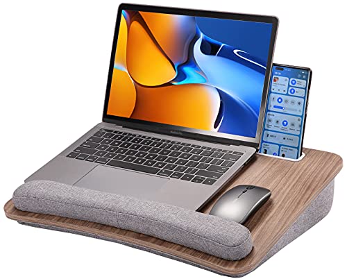 Lap Laptop Desk - Portable Lap Desk with Pillow Cushion, Fits up to 15.6 inch Laptop, with Anti-Slip Strip & Storage Function for Home Office Students Use as Computer Laptop Stand, Book Tablet