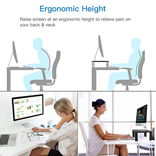 Monitor Stand, 3 Height Adjustable Monitor Stand, Monitor Stand Riser with Tablet/Phone Holder for Desk, Desktop Riser for Printer, Laptop, PC Tower, for Home & Office Use