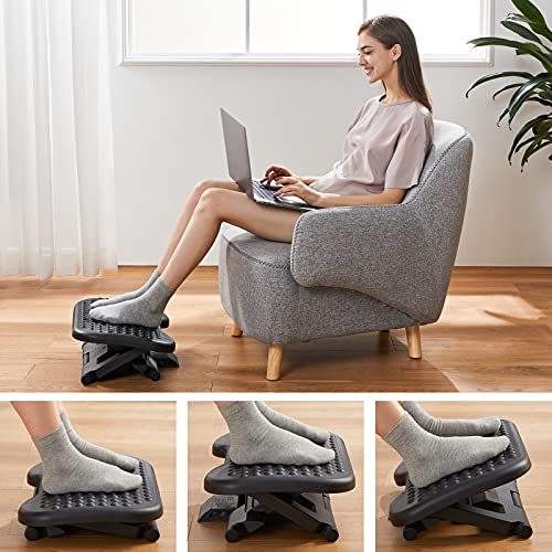 Adjustable Under Desk Footrest, Foot Rest for Under Desk at Work with Massage, Foot Stool Under Desk with 3 Height Position & 30 Degree Tilt Angle Adjustment for Home, Office