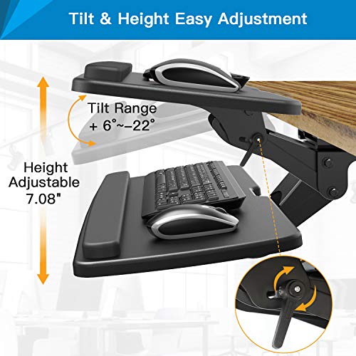 Keyboard Tray Under Desk，360 Adjustable Ergonomic Sliding Keyboard & Mouse Tray, 25" W x 9.8" D, Black