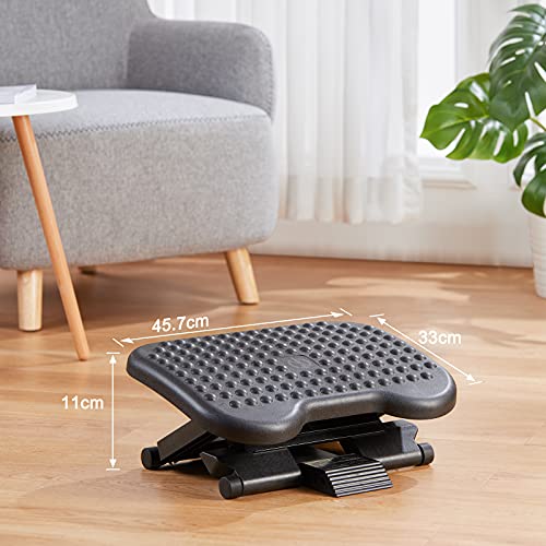 Adjustable Under Desk Footrest, Foot Rest for Under Desk at Work with Massage, Foot Stool Under Desk with 3 Height Position & 30 Degree Tilt Angle Adjustment for Home, Office