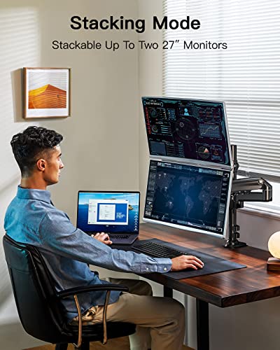 Dual Monitor Stand - Height Adjustable Gas Spring Double Arm Monitor Mount Desk Stand Fits Two 17 to 32 inch Screens with Clamp, Grommet Mounting Base, Each Arm Holds up to 19.8lbs