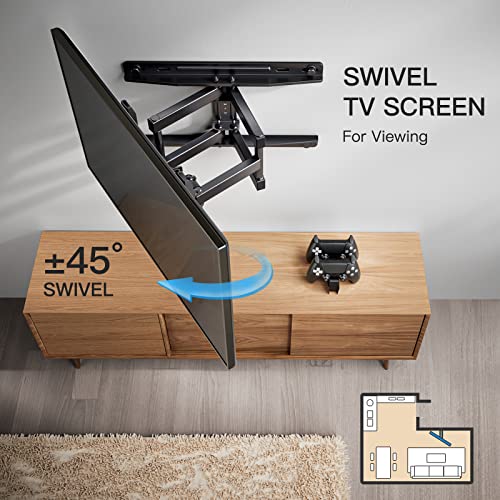 TV Wall Mount Full Motion Articulating Swivel Extension for Most 26-55 Inch Flat Curved TVs with Max VESA 400x400mm, Supports up to 77lbs