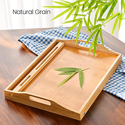 Bamboo Bed Tray Table, Large Breakfast Tray - 21.7x14 Inch with Folding Legs, Multipurpose Serving Tray Use As Portable Laptop Tray, Snack Tray, Platter Tray for Working, Eating, Reading