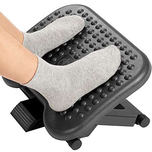 Adjustable Under Desk Footrest, Foot Rest for Under Desk at Work with Massage, Foot Stool Under Desk with 3 Height Position & 30 Degree Tilt Angle Adjustment for Home, Office