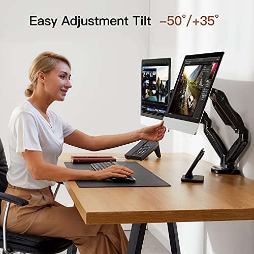 Dual Monitor Stand, Adjustable Spring Monitor Desk Mount Swivel Vesa Bracket with C Clamp/Grommet Mounting Base for 17 to 27 Inch Computer Screens, Each Arm Holds 4.4 to 14.3lbs