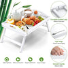 Bed Table Tray Bamboo Breakfast Platters Tray with Folding Legs Bamboo Kitchen Serving Tray（White）