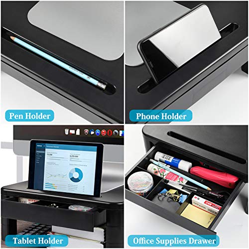 Monitor Stand, Laptop Stand for Desk with Storage, Desk Organizers Height Adjustable with Drawer, Computer Stand with Cellphone Holder, Monitor Riser, Monitor Stand Riser for Home & Office