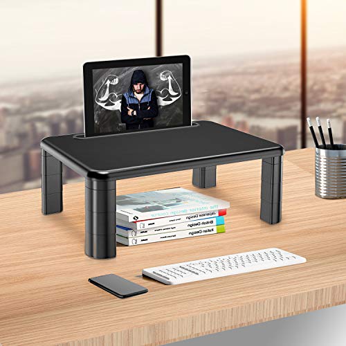 Monitor Stand, 3 Height Adjustable Monitor Stand, Monitor Stand Riser with Tablet/Phone Holder for Desk, Desktop Riser for Printer, Laptop, PC Tower, for Home & Office Use