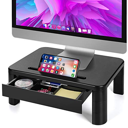 Monitor Stand, Laptop Stand for Desk with Storage, Desk Organizers Height Adjustable with Drawer, Computer Stand with Cellphone Holder, Monitor Riser, Monitor Stand Riser for Home & Office