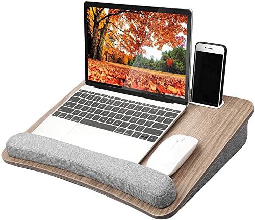 Lap Laptop Desk - Portable Lap Desk with Pillow Cushion, Fits up to 15.6 inch Laptop, with Anti-Slip Strip & Storage Function for Home Office Students Use as Computer Laptop Stand, Book Tablet