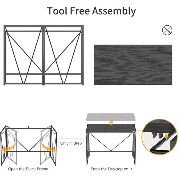 Computer Study Writing Desk 39 Inch, Folding PC Laptop Table No Assembly, Home Office Desk for Small Space, Black - Walmart.com