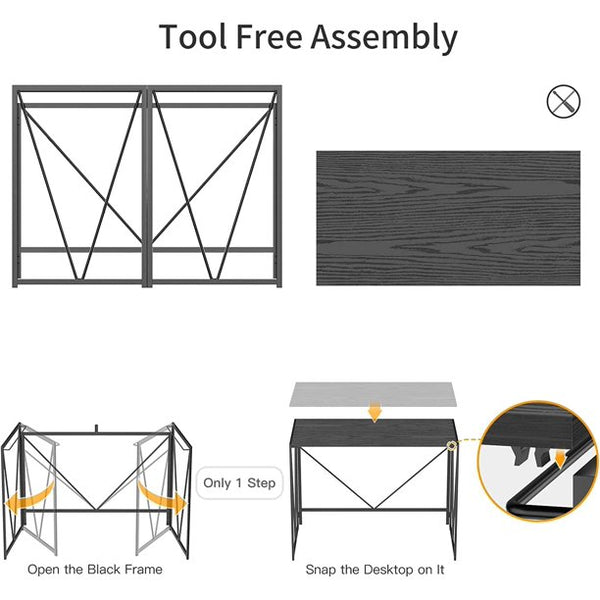 Computer Study Writing Desk 39 Inch, Folding PC Laptop Table No Assembly, Home Office Desk for Small Space, Black - Walmart.com