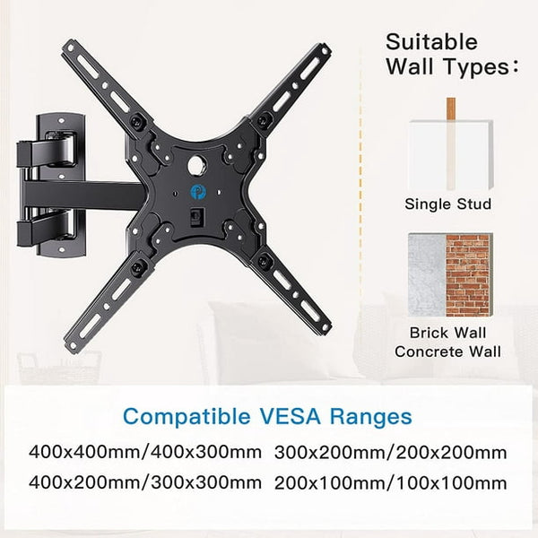 Full Motion TV Wall Mount Brackets for Most 26-55 Inch LED LCD Flat Curved Screen Monitors TVs, Single Articulating Arm TV Mount Swivel Tilt Extension, Max 400X400mm Up to 88lbs - Walmart.com