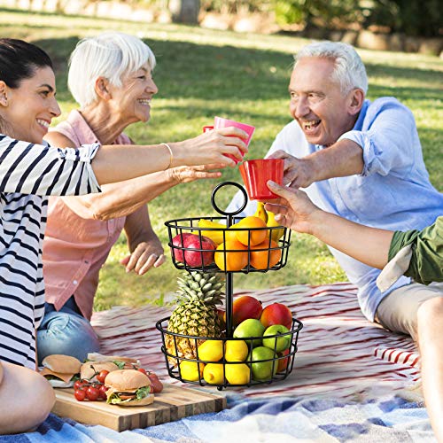 Fruit Basket,  2 Tier Fruit Basket Bowl Vegetable Organizer for Kitchen, Detachable Vegetable Storage Fruit Stand Holder for Counter Dining Room Countertop, Black